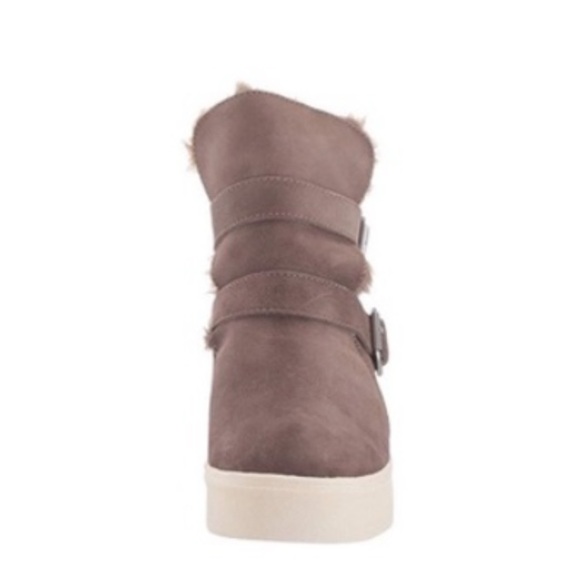NWT J/SLIDES WELLS Taupe Suede Hidden Wedge Faux Fur Platform - Picture 6 of 16